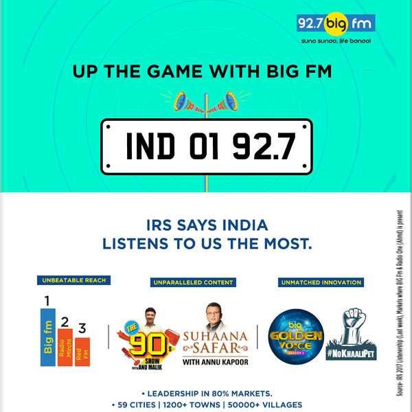 BIG FM leads Indian Readership Survey (IRS) ratings as