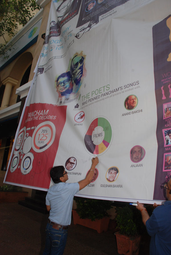 Shaan signs the infography created by Saregama