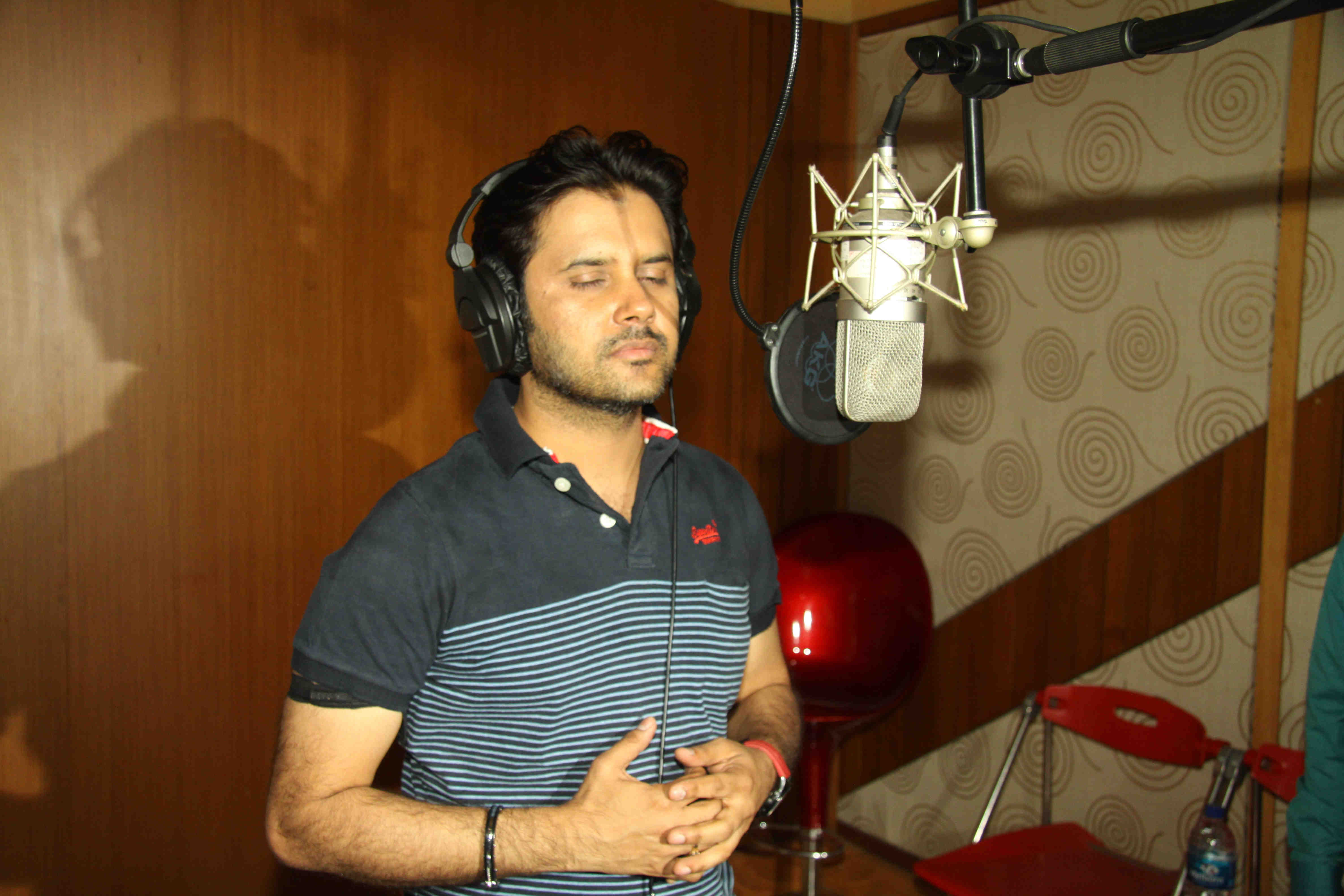 Singer Javed Ali at the song recording of Agrim Media Entertainment's album SHAMBO