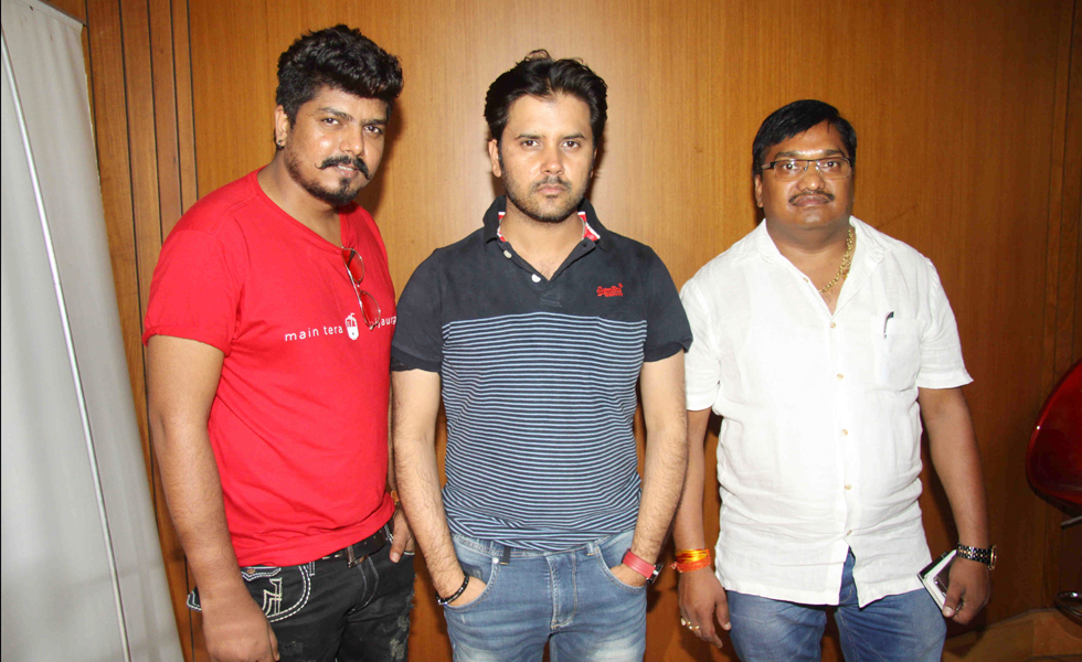  Video director Sandy Dhanurdhari, Singer Javed Ali & Amrendra Verma (Producer, Agrim Media Entertainment) at the song recording of album SHAMBO