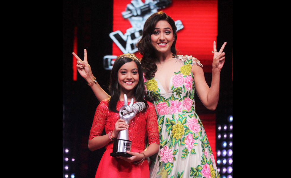 The Voice India Kids Season 1 Winner Nishtha Sharma with coach Neeti Mohan