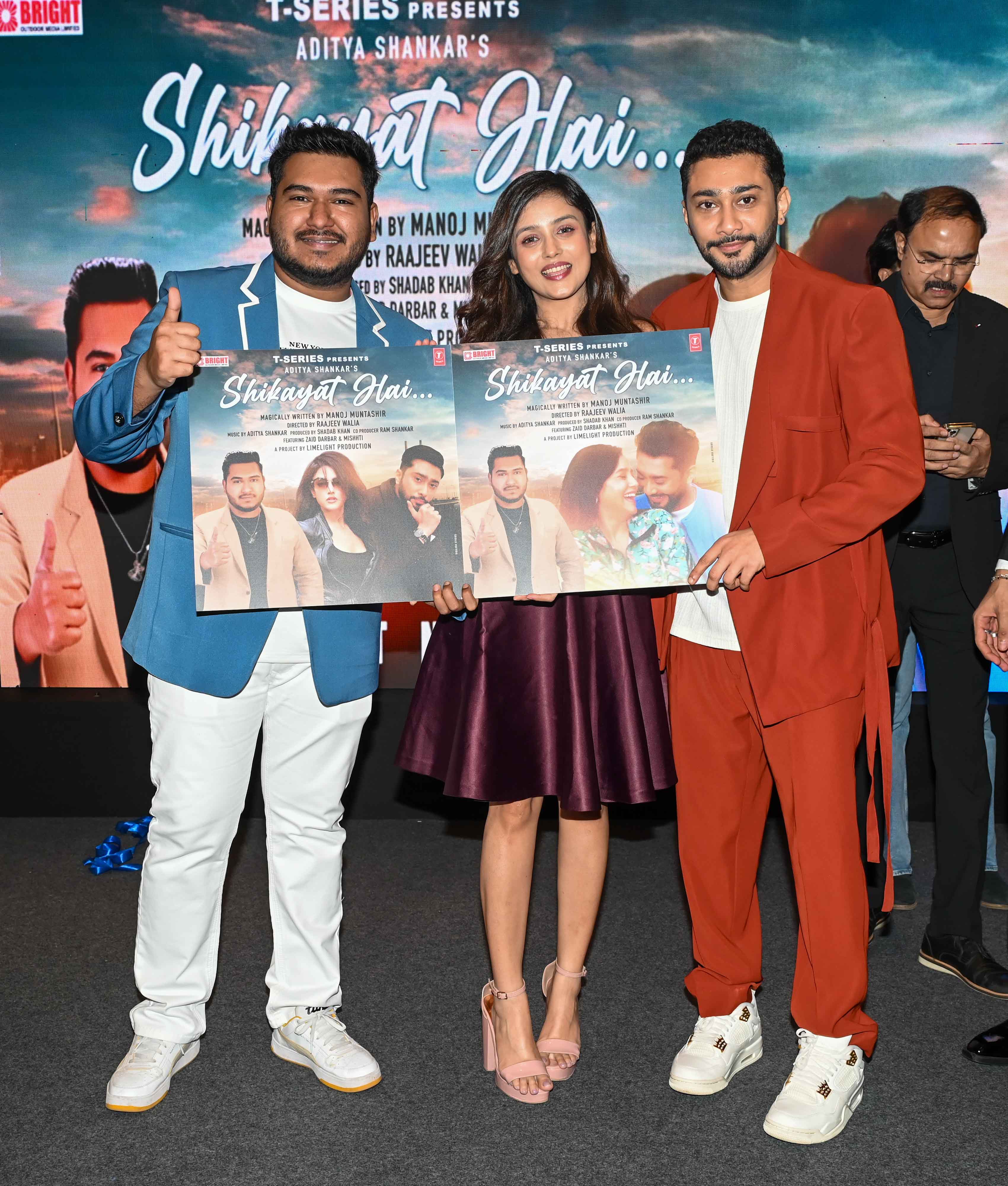 Aditya Shankar with Mishhti and Zaid Darbar during SHIKAYAT HAI song launch
