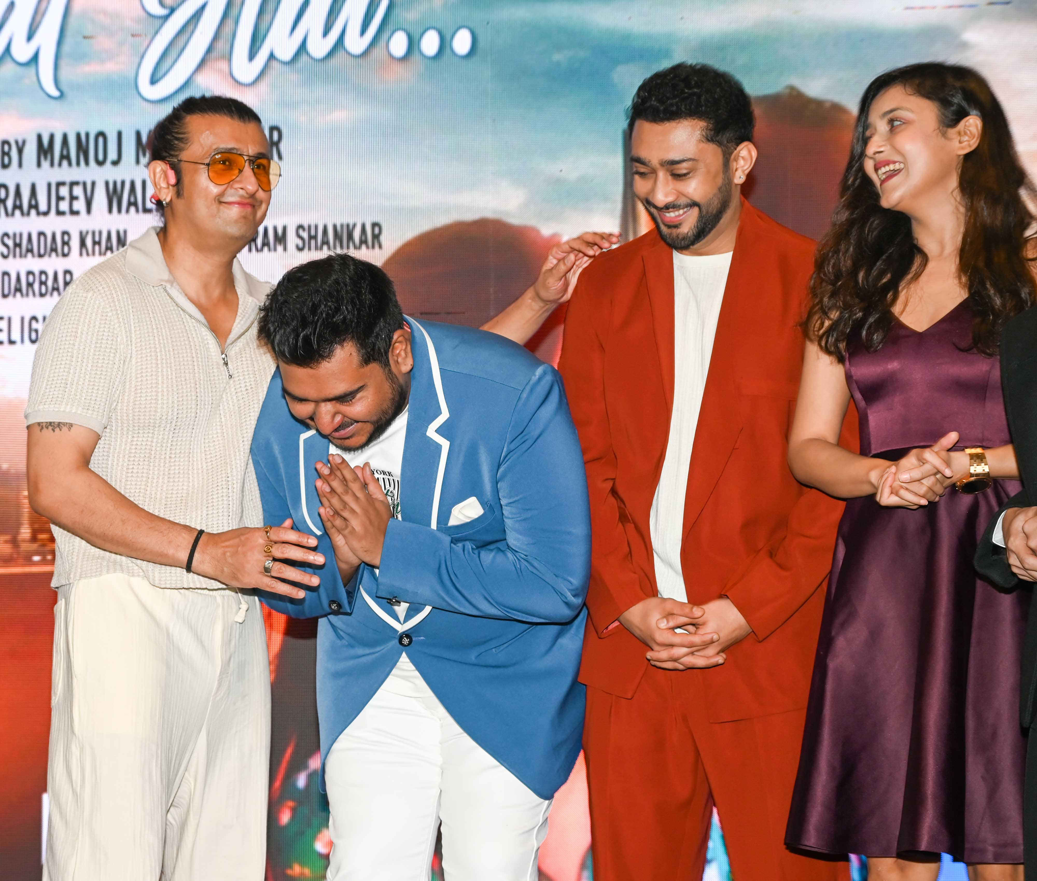 Sonu Nigam with Aditya Shankar with Mishhti and Zaid Darbar during SHIKAYAT HAI song launch 