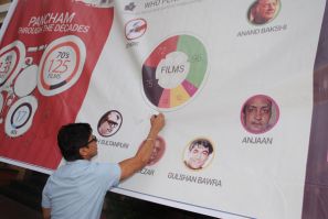 Shaan signs the infography created by Saregama