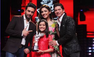  Winner of The Voice India Kids Season 1 Nishtha Sharma with coaches Shekhar Ravjiani, Neeti Mohan and Shaan